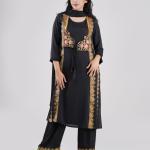 three-piece Set Long Open-Front Kurti with Sequence Embroidery Neckline, Screenprint Panel & Matching Pant & Dupatta  premium quality
